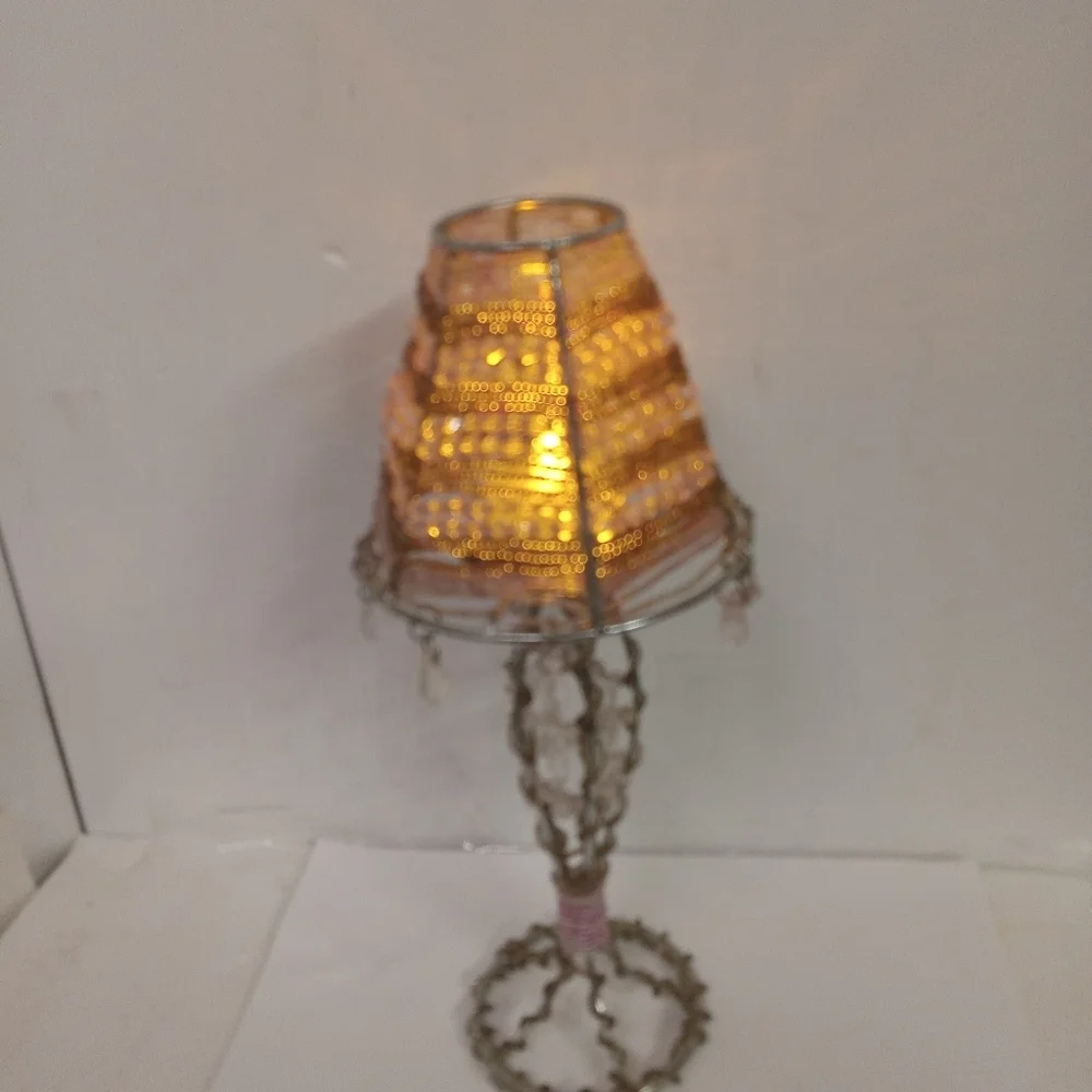 2 Pc Faux Clear Crystal Beaded Tealight Lamp Lilac & Clear